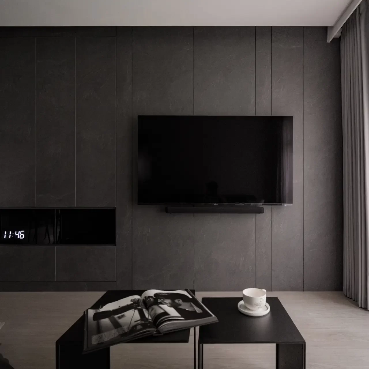 back to black- living-room black tv design